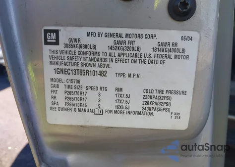 2005 Chevrolet Tahoe Lt from USA, damaged, VIN 1GNEC13T65R101482